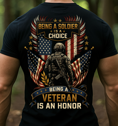 Soldier Veteran Honor T-Shirt – Patriotic Military Graphic Tee with American Flag for Men