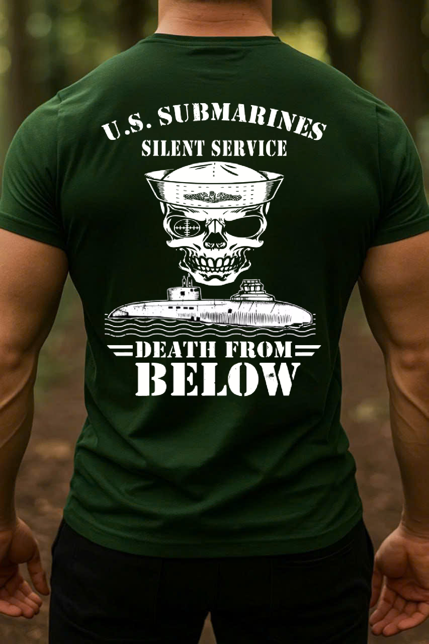U.S Submarine Silent Service, Death From Below T-Shirt, Submarine Skull Design, Gift for Veterans Day