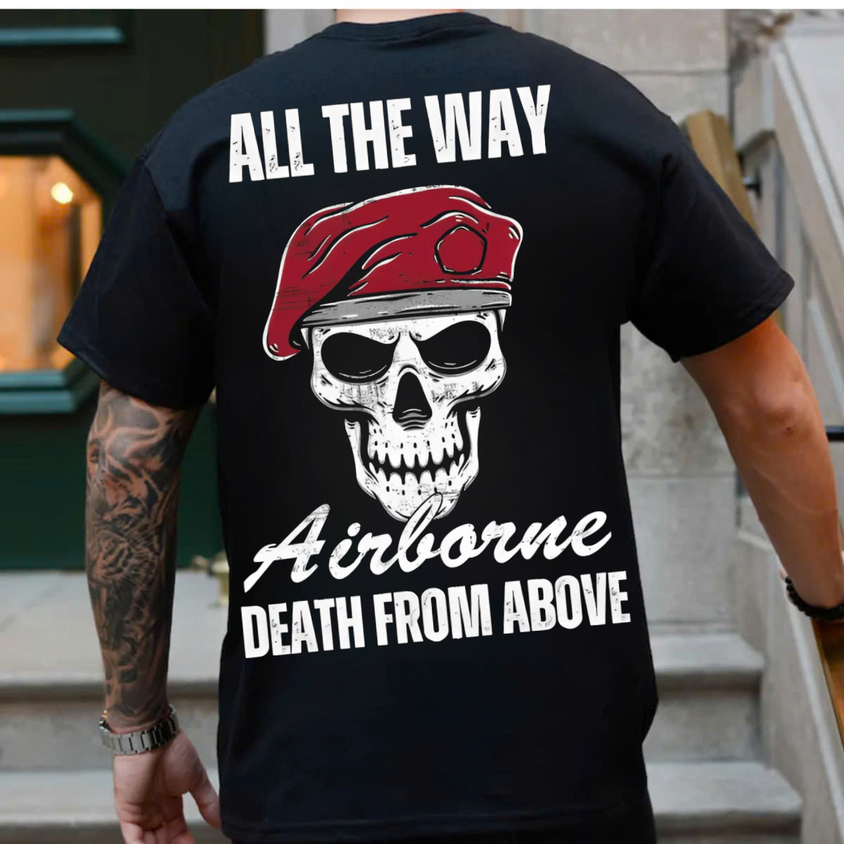 Death From Above-All The Way Airborne T-Shirt, Airborne Skull Design, Gift Idea for Veterans Day