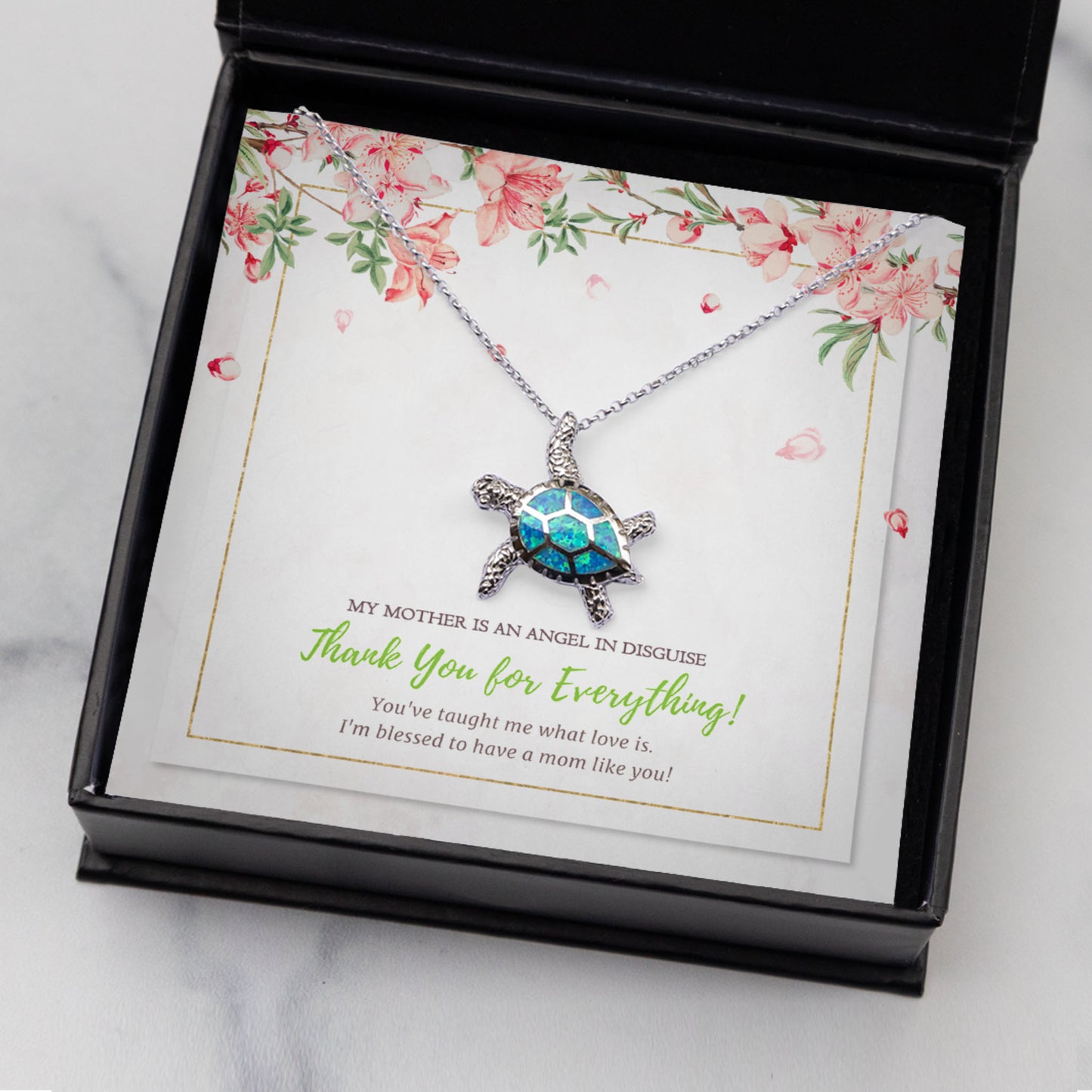 Best Gift For Mother Day My Mother Is An Angel In Disguise Opal Turtle Necklace