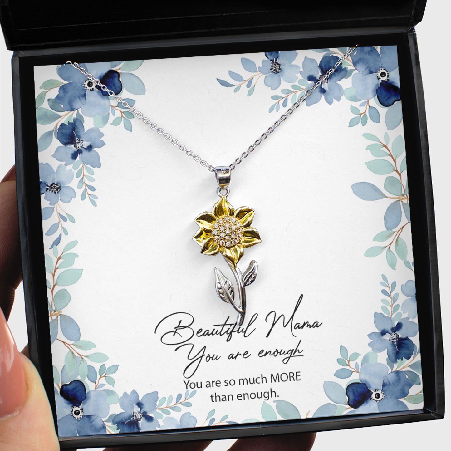 Beautiful Mama You Are Enough Sunflower Pendant Necklace