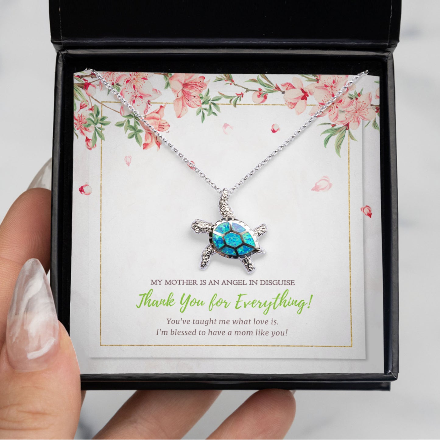 Best Gift For Mother Day My Mother Is An Angel In Disguise Opal Turtle Necklace