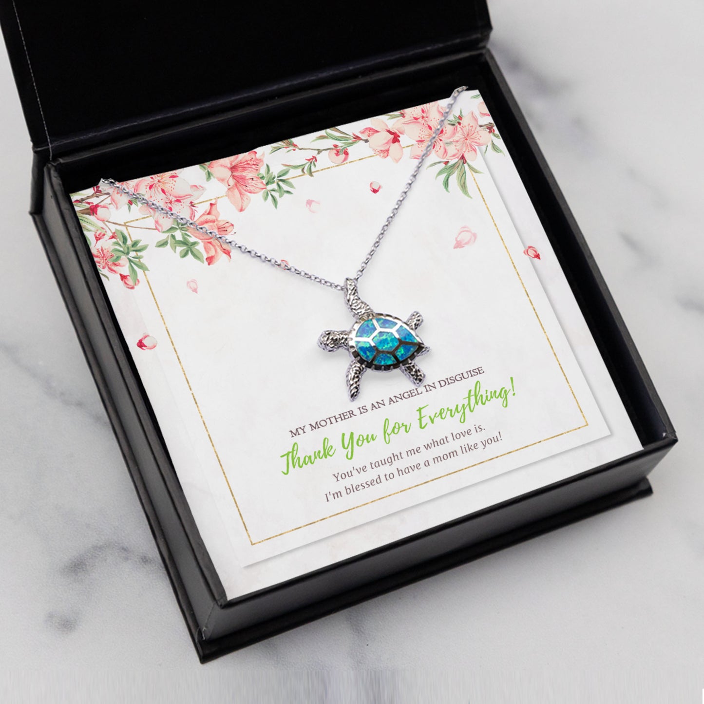 Best Gift For Mother Day My Mother Is An Angel In Disguise Opal Turtle Necklace