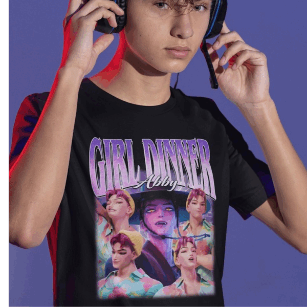 Abby Girl Dinner Shirt ,Kpop Demon Hunters Parody Tee, Funny Anime-Style Idol T-Shirt for Fans, Unisex, Basic style-HHT014, Simple Style