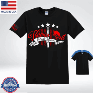 Knives Out Veteran T-Shirt, Patriotic Skull & Knife American tee, Flag Tee for Men-HHT014, Full Color Selection, Pick Your Favorite