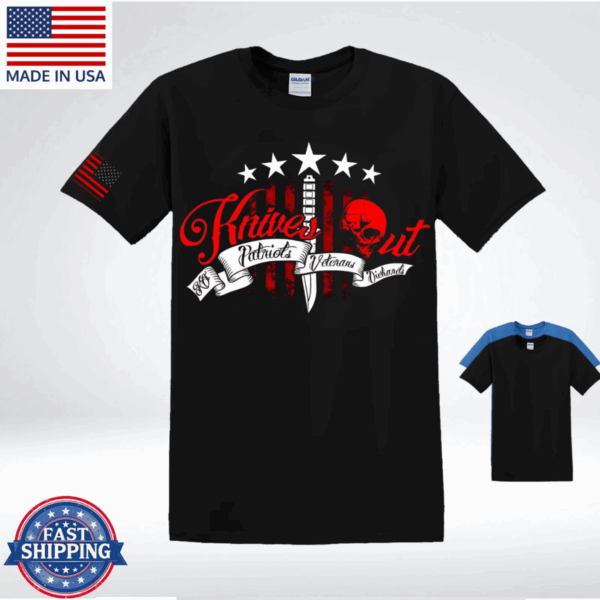 Knives Out Veteran T-Shirt, Patriotic Skull & Knife American tee, Flag Tee for Men-HHT014, Full Color Selection, Pick Your Favorite