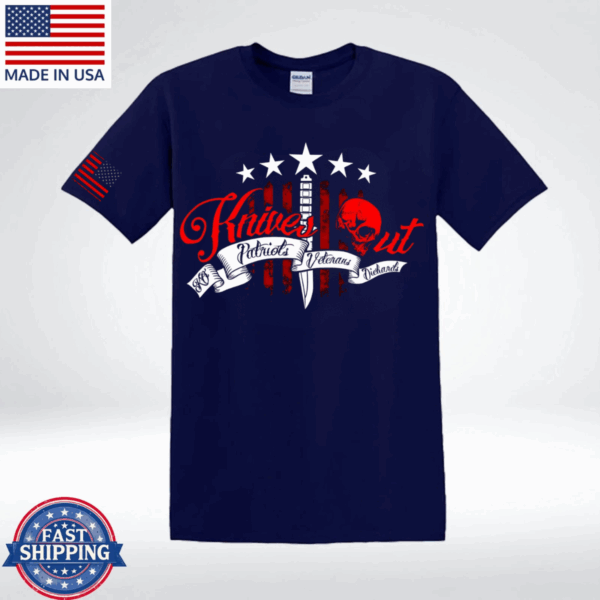 Knives Out Veteran T-Shirt, Patriotic Skull & Knife American tee, Flag Tee for Men-HHT014, Full Color Selection, Pick Your Favorite