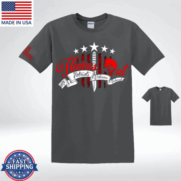 Knives Out Veteran T-Shirt, Patriotic Skull & Knife American tee, Flag Tee for Men-HHT014, Full Color Selection, Pick Your Favorite