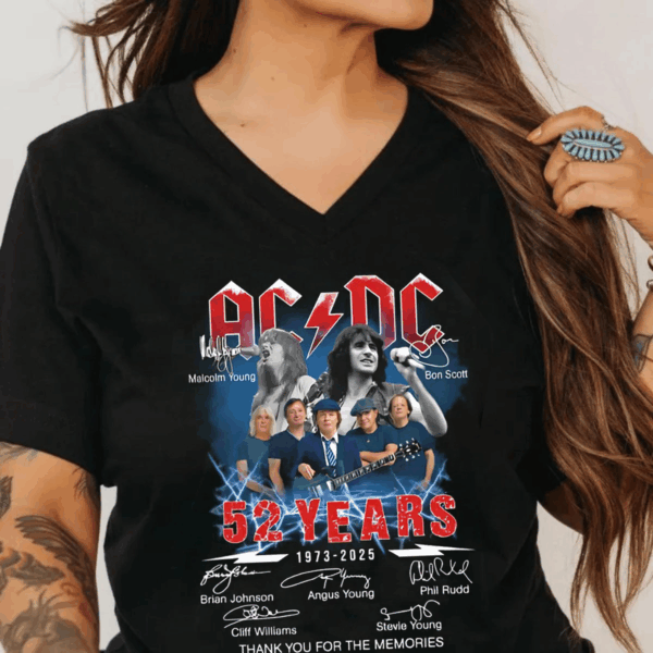 ACDC 52 Years of Rock Legends 1973 2025 , Thank You for the Memories, Graphic Shirt, Fun and Expressive